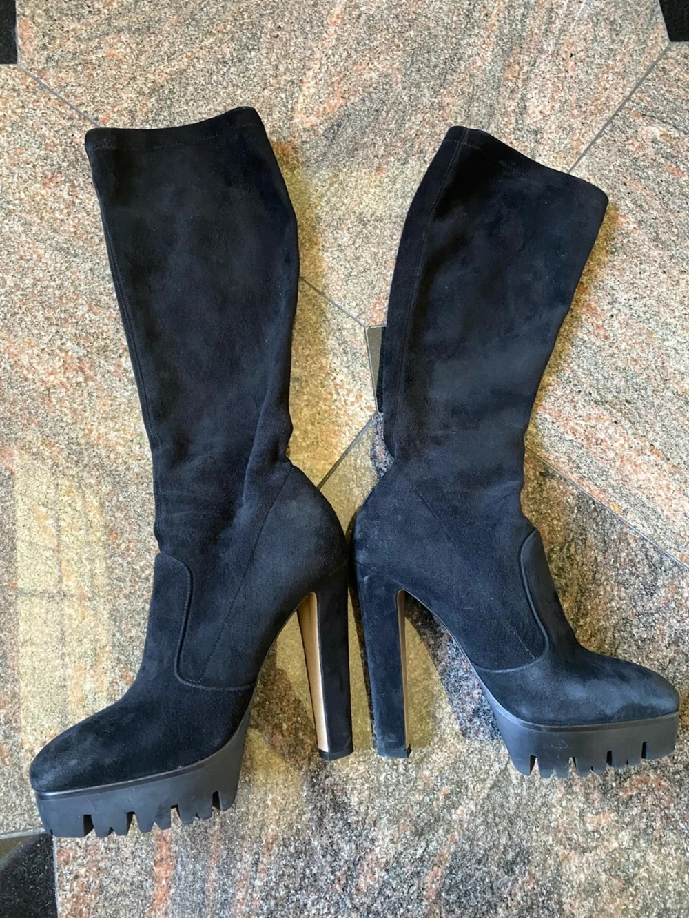 Le Silla Leather Black Over-the-Knee Platform Heel Boots